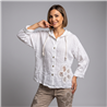 Mujer camisa lino flores crochet linea italiana - IB