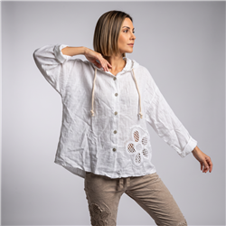 Mujer camisa lino flores crochet linea italiana - IB