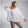 Mujer camisa lino flores crochet linea italiana - IB