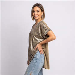 Mujer remera laminada amplia print escote V - OG