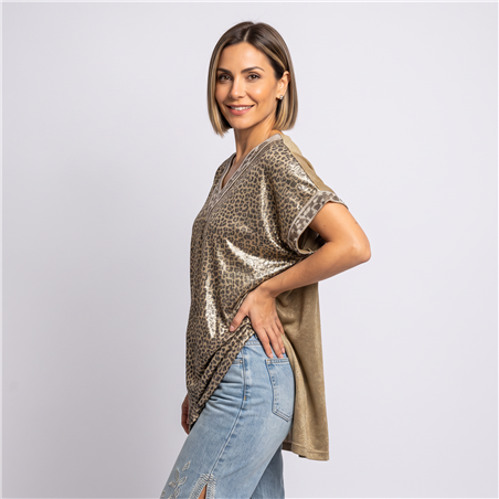 Mujer remera laminada amplia print escote V - OG