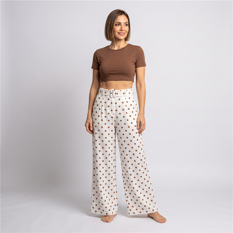 Mujer pantalon sastrero lino alunares cinto - OG