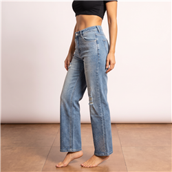 Mujer pantalon jean elastizado frente brillo roturas - OG