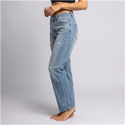 Mujer pantalon jean elastizado frente brillo roturas - OG