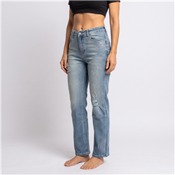 Mujer pantalon jean elastizado frente brillo roturas - OG