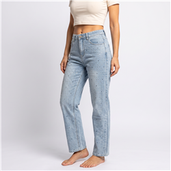 Mujer pantalon jean elastizado brillo combinado - OG