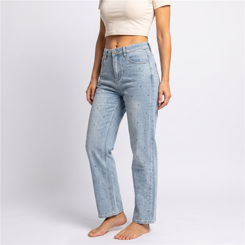 Mujer pantalon jean elastizado brillo combinado - OG