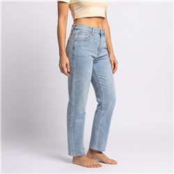 Mujer pantalon jean elastizado brillo combinado - OG