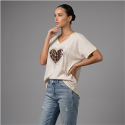 Mujer remera algodon frente corazon print escote V - RI