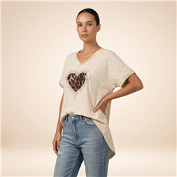 Mujer remera algodon frente corazon print escote V - RI