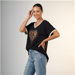 Mujer remera algodon frente corazon print escote V - RI