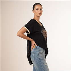 Mujer remera algodon frente corazon print escote V - RI