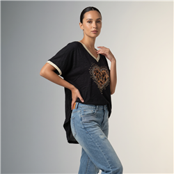Mujer remera algodon frente corazon print escote V - RI