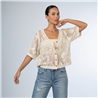 Mujer blusa crochet frente flores brillos  - RI