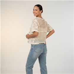 Mujer blusa crochet frente flores brillos  - RI
