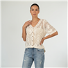 Mujer blusa crochet frente flores brillos  - RI