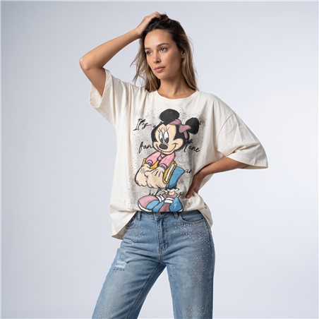 Mujer remera algodon estampa minnie estrass - OG