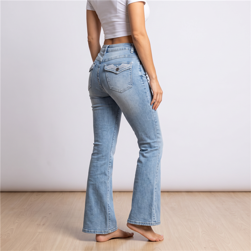 Mujer pantalon jean oxford bolsillos bordados brillos - LU