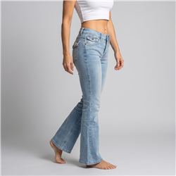 Mujer pantalon jean oxford bolsillos bordados brillos - LU