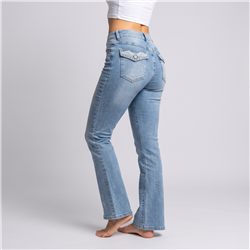 Mujer pantalon jean oxford bolsillos bordados brillos - LU