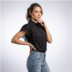 Mujer camisa lino mangas guipur - WU