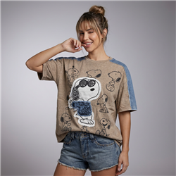 Mujer remera algodon amplia combinada jean aplique SNOOPY - OG