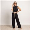 Mujer conjunto lino pantalon blusa cinturon - WU
