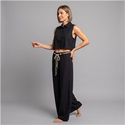Mujer conjunto lino pantalon blusa cinturon - WU
