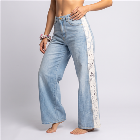 Mujer pantalon jean guipur laterales linea italiana  - IB
