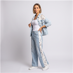 Mujer campera jean combianda guipur linea italiana - IB