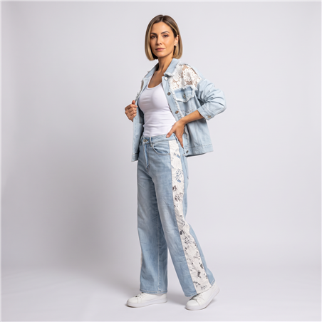 Mujer campera jean combianda guipur linea italiana - IB