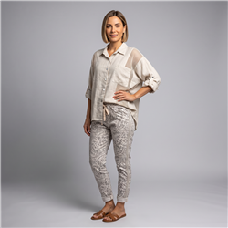 Mujer camisa lino combinada guipur linea italiana - IB