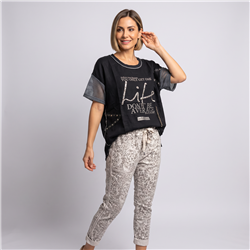 Mujer remera lino amplia frente tachas LIFE linea italiana - IB