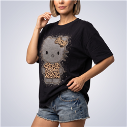 Mujer remera algodon amplia estampa kitty print brillos - OG
