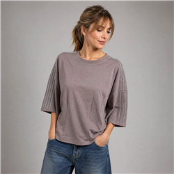 Mujer remera algodon brillo en hombros mangas - PI