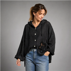 Mujer camisa lino flores crochet linea italiana - IB