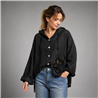 Mujer camisa lino flores crochet linea italiana - IB