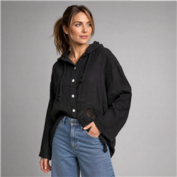 Mujer camisa lino flores crochet linea italiana - IB
