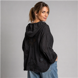 Mujer camisa lino flores crochet linea italiana - IB