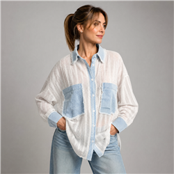 Mujer camisa gasa combinada jean brillo italiana - IB