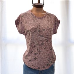 Mujer Remera elastizada estampa print doble estrella brillo