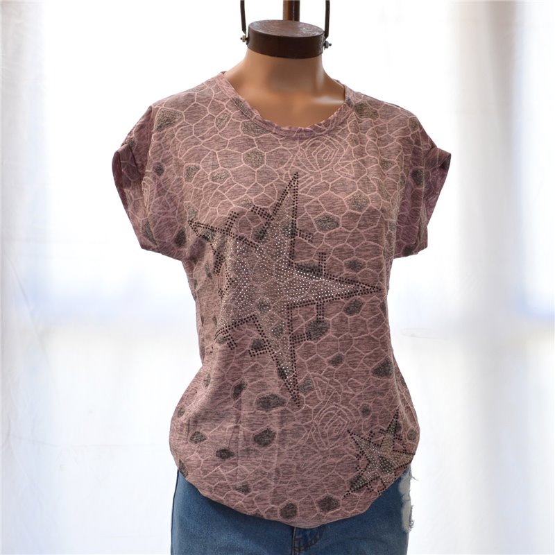 Mujer Remera elastizada estampa print doble estrella brillo