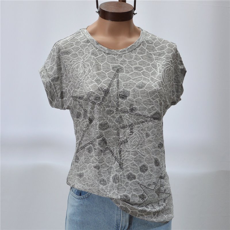 Mujer Remera elastizada estampa print doble estrella brillo