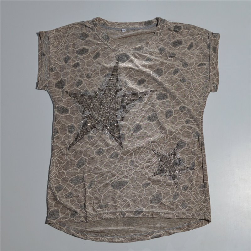 Mujer Remera elastizada estampa print doble estrella brillo