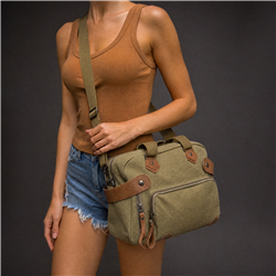 Bolso lona combinado ecocuero correa laterales  - GO