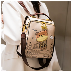Mochila bolso ecocuero frente aplique gatito globo - IMP