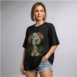 Mujer remera algodon amplia estampa perrito brillo - OG