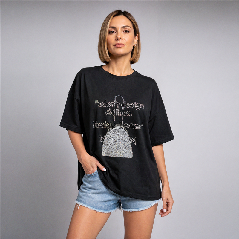 Mujer remera algodon estampa cartera encaje brillo - OG