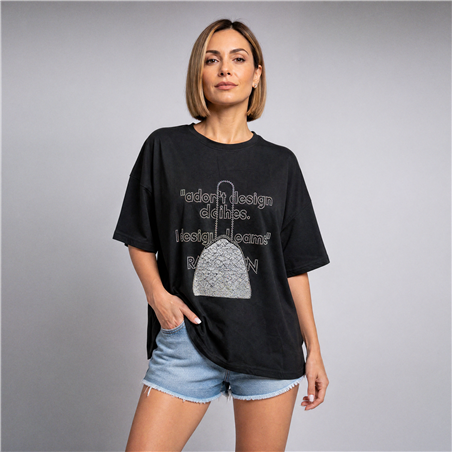 Mujer remera algodon estampa cartera encaje brillo - OG