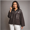 Mujer campera lino capucha bordada lentejuelas italiana - IB